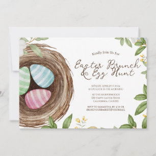 Simple floral watercolor easter brunch egg hunt invitation