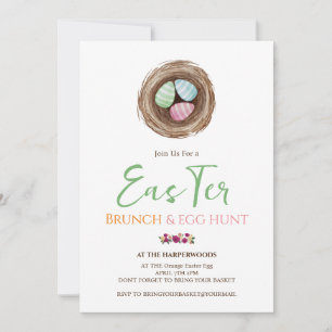Simple floral watercolor easter brunch egg hunt invitation