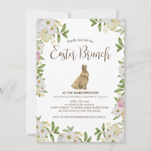 Simple floral watercolor easter brunch egg hunt invitation