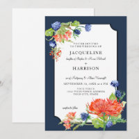Simple Floral Watercolor Navy Orange Mum Thistle