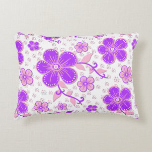 Simple Floral Watercolor Print Purple and Pink Accent Pillow