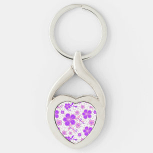 Simple Floral Watercolor Print Purple and Pink Keychain