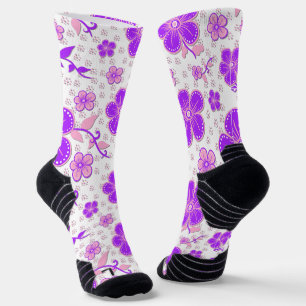 Simple Floral Watercolor Print Purple and Pink Socks