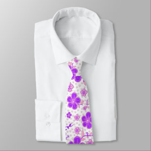 Simple Floral Watercolor Print Purple and Pink Tie