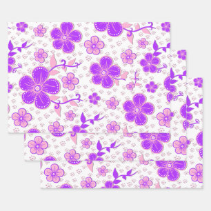 Simple Floral Watercolor Print Purple and Pink Wrapping Paper Sheet