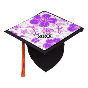 Simple Floral Watercolor Print Purple 'n Pink Year Graduation Cap Topper