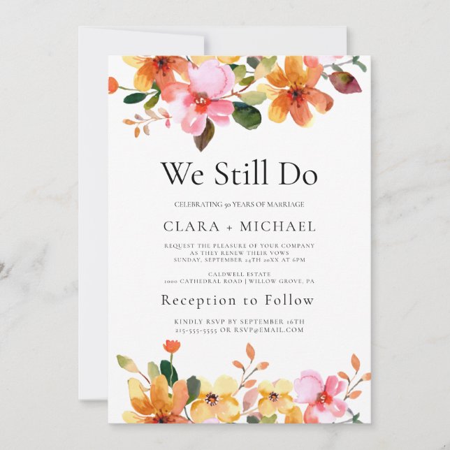 Simple Floral "We Still Do" Vow Renewal Invitation (Front)