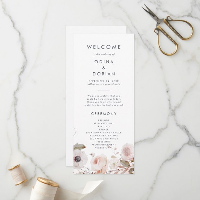 Simple Floral Wedding Program (Front/Back In Situ)