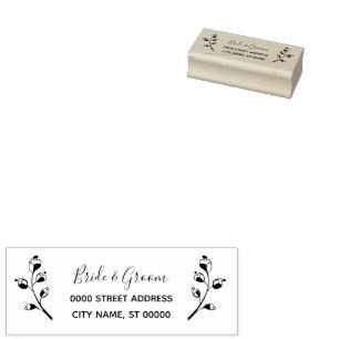 Simple Floral Wedding Return Address Rubber Stamp