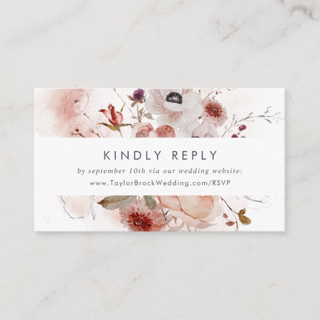 Simple Floral Wedding Website RSVP Enclosure Card (Front)