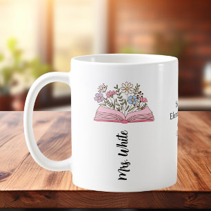 Simple Floral with Book Pink Personalize Coffee Mug