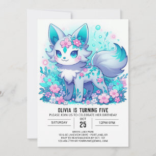 Simple Floral Wolf Digital Birthday Invitation
