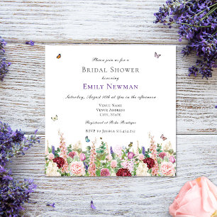 Simple Florals & Butterflies Bridal Shower Invitation