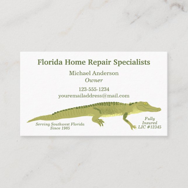 Simple Florida Gator Alligator Illustration Business Card (Front)