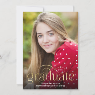 Simple Flourish Gold Type 1-Photo Grad Party Invitation