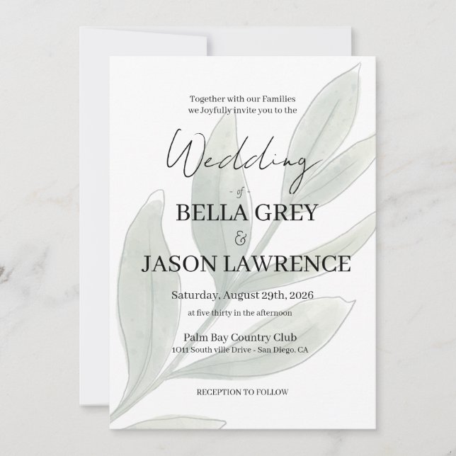 Simple flower Black & White Wedding Invitation (Front)