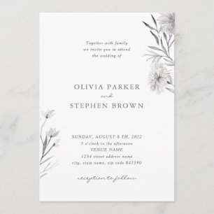 Simple flower. Grey White Beautiful Wedding Invitation