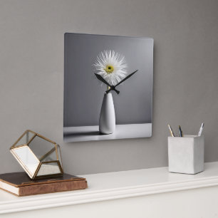 Simple Flower In Vase Square Wall Clock