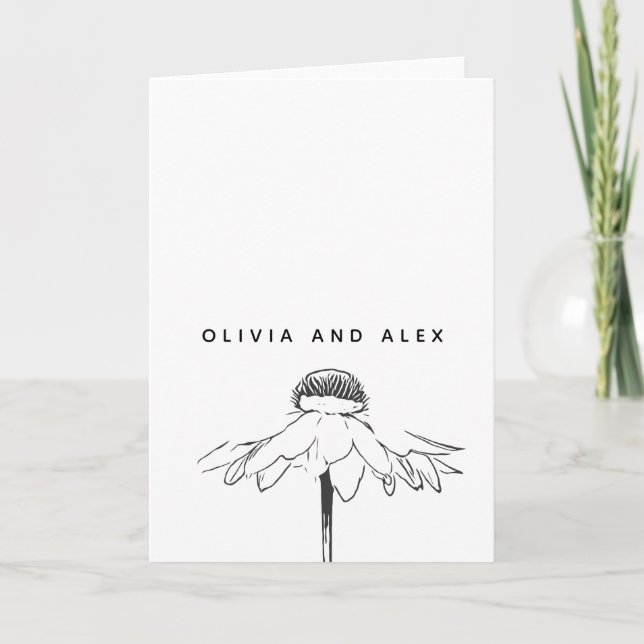 Simple Flower Line Drawing in Black and White Card (Front)