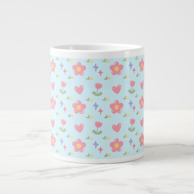 Simple Flower Print Large Coffee Mug (Front)