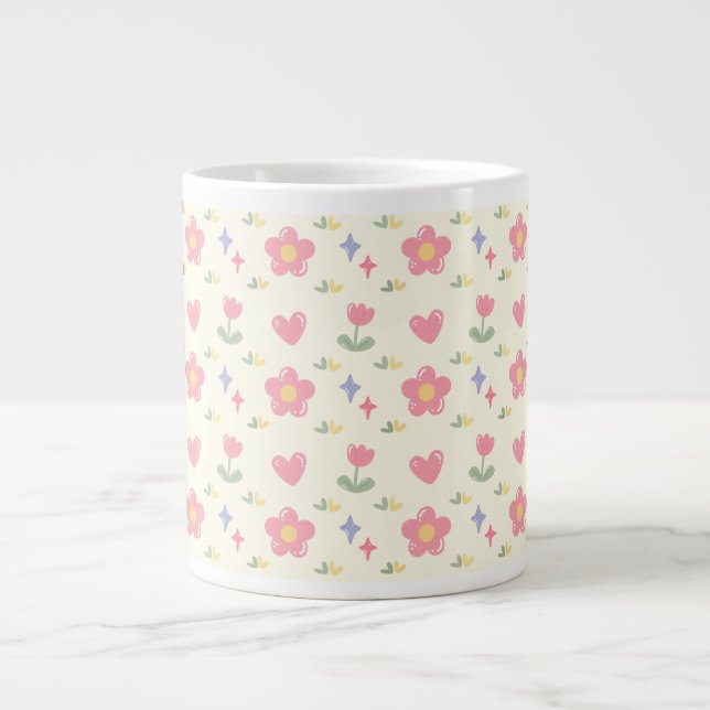 Simple Flower Print Large Coffee Mug (Front)