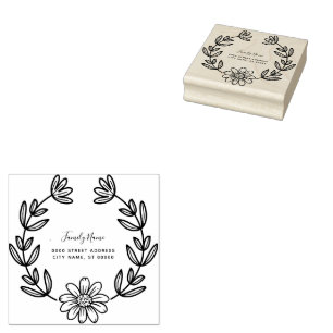 Simple Flower Return Address Rubber Stamp