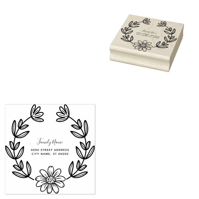 Simple Flower Return Address Rubber Stamp (Stamped)