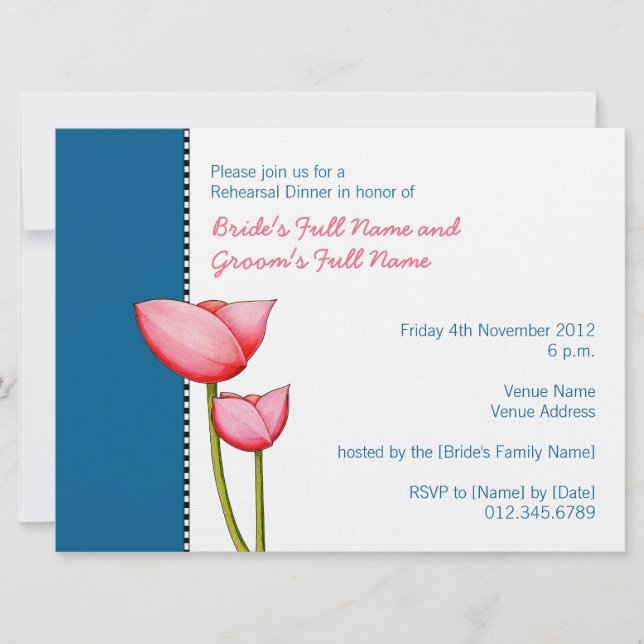 Simple Flowers blue 2 Rehearsal Dinner Invitation (Front)