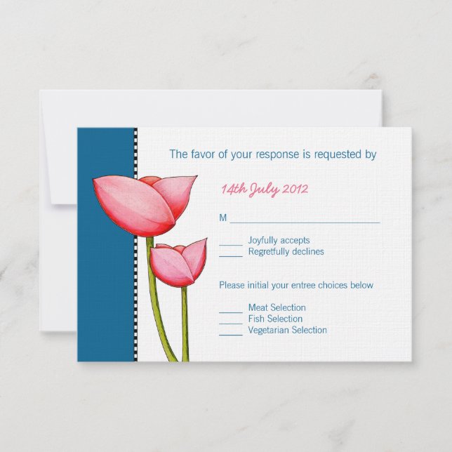 Simple Flowers blue 2 Wedding RSVP Card (Front)