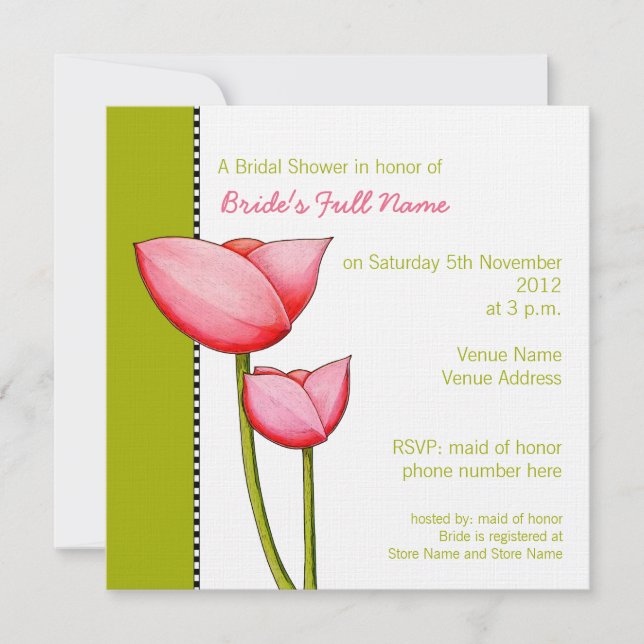 Simple Flowers green 2 Bridal Shower Invitation (Front)