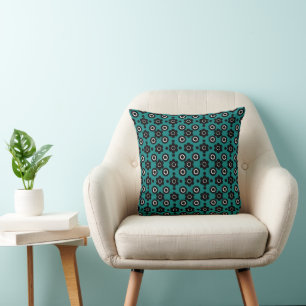 Simple Flowers Pearl Doughnuts Black White Teal Throw Pillow