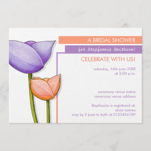 Simple Flowers purple orange Bridal Shower Invite
