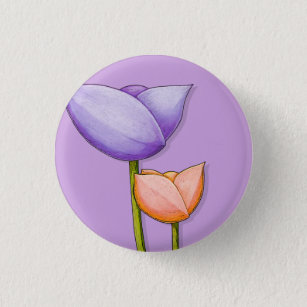Simple Flowers purple orange Button