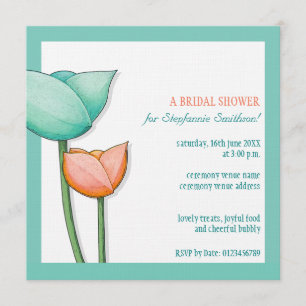 Simple Flowers teal orange Bridal Shower Square Invitation