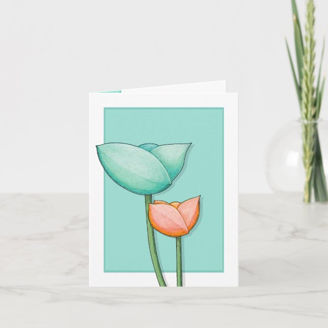Simple Flowers teal orange Note Card (Front)