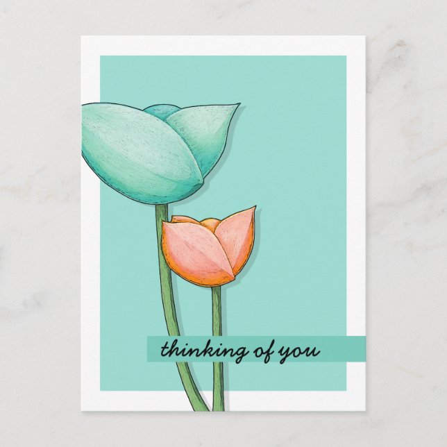 Simple Flowers teal orange Postcard (Front)