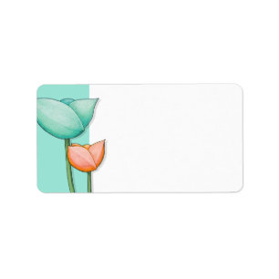 Simple Flowers teal orange white Address Label
