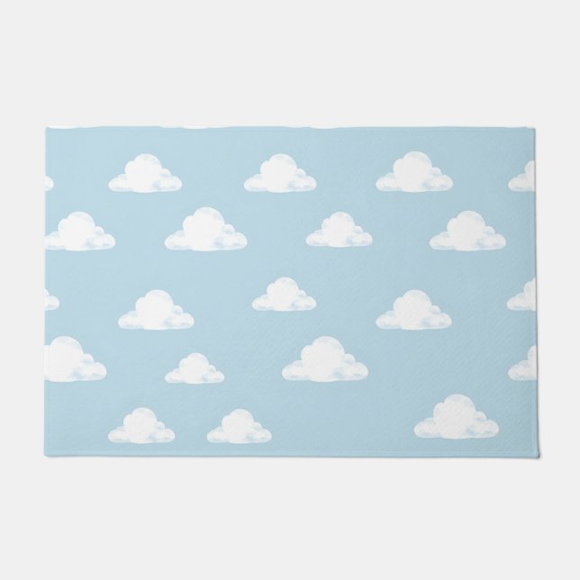 Simple Fluffy Clouds Sky Nursery Kids Pattern Doormat (Front)