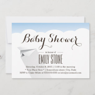 Simple Flying Paper Airplane Baby Shower Invitation
