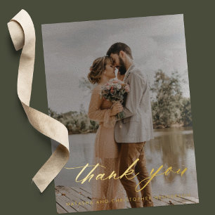 Simple Foil Calligraphy Wedding Photo Thank You 