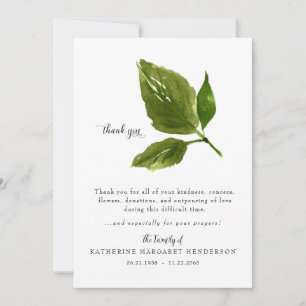 Simple Foliage Bereavement Funeral Thank You Card