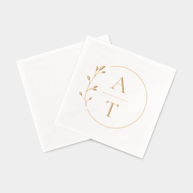 Simple Foliage Elegant Monogram Wedding Foil Napkins (Back)