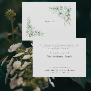 Simple Foliage Funeral Personalized Thank You Card