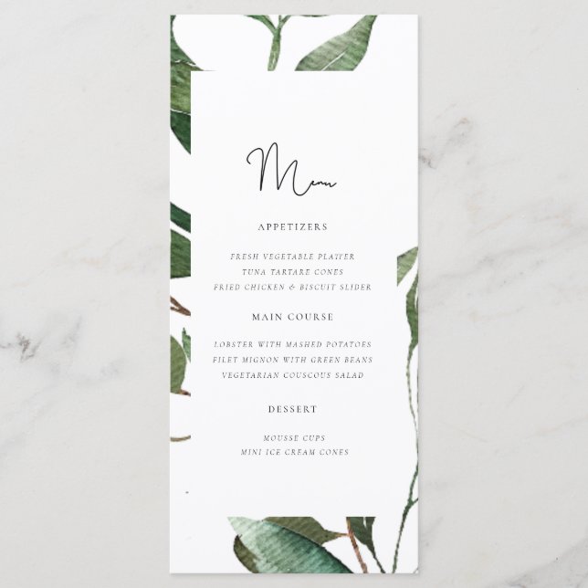 Simple Foliage Monogram Wedding Menu (Front)