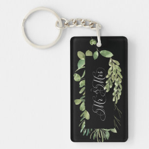 Simple Foliage/ Mr & Mrs / Wedding Date Keychain