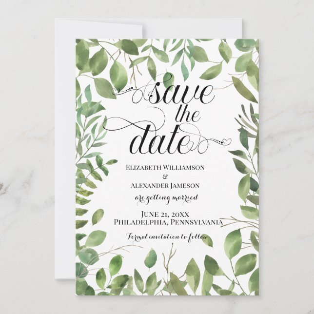 Simple Foliage, Save the Date Wedding (Front)