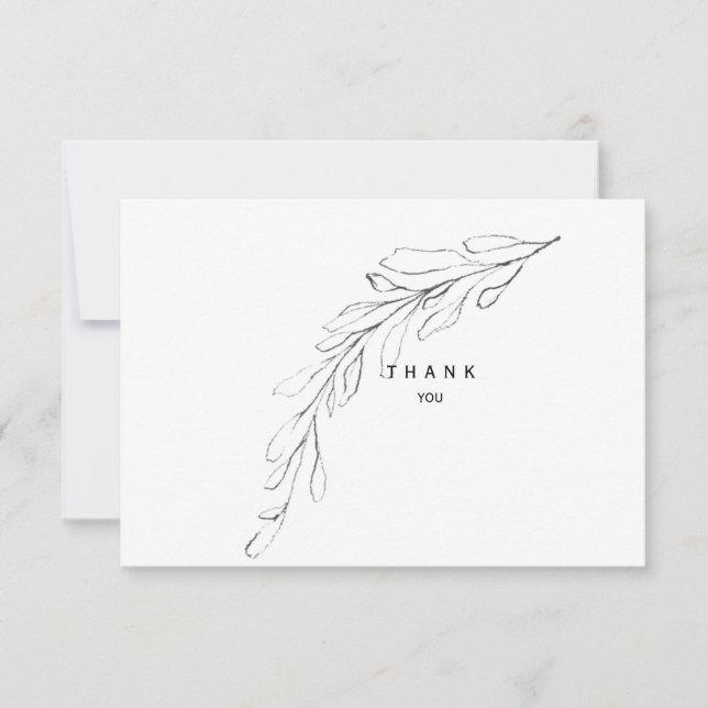 Simple Foliage Stem Funeral Thank You Name & Date Card (Front)