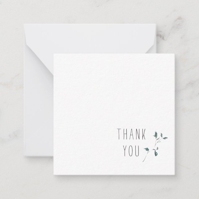 Simple Foliage Thank You Script Monogram Blank  Card (Front)