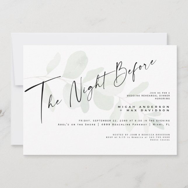 Simple Foliage The Night Before Rehearsal Dinner Invitation (Front)