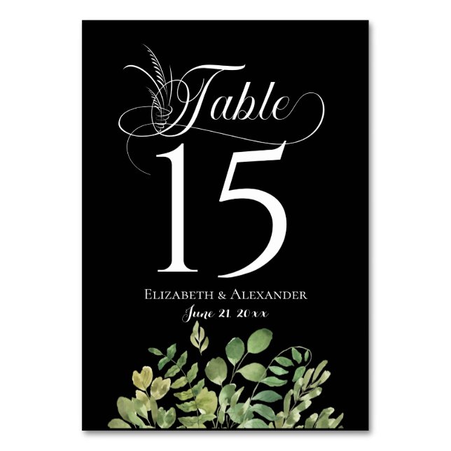 Simple Foliage Wedding Reception Table Number (Front)